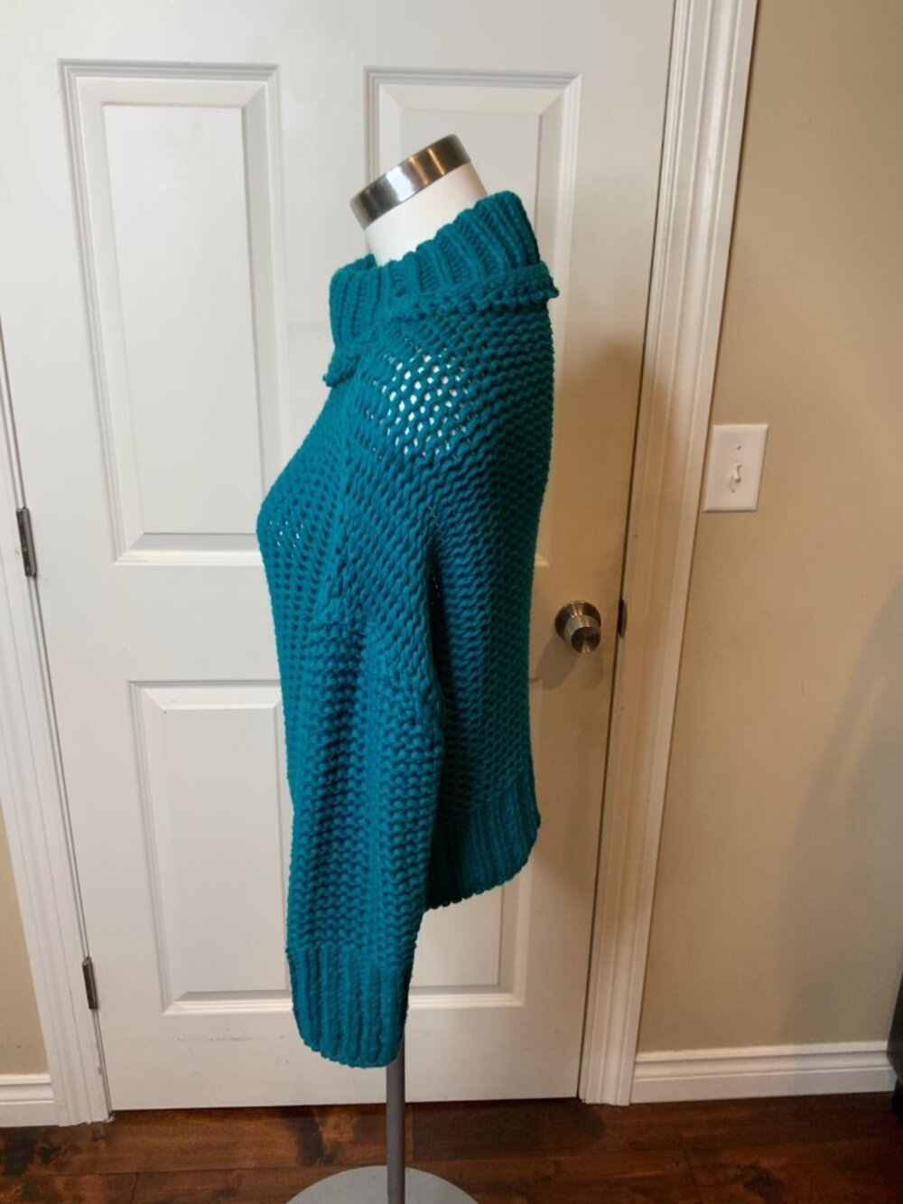 Free People My Only Sunshine Teal Blue Chunky Knit Mock Neck Sweater, Size XS - Picture 4 of 7
